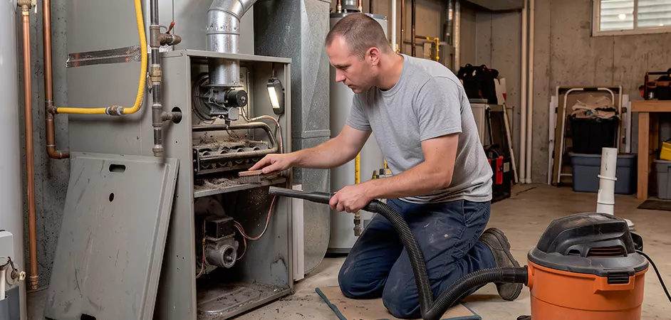 Burner and Heater Compartment Lint Removal in Baltimore